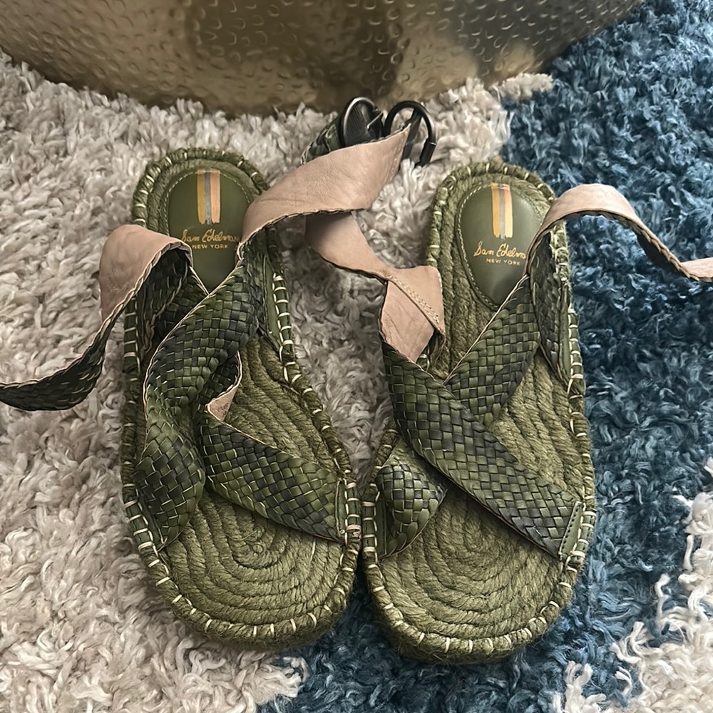 Sam Edelman Olive Green Woven Espadrille Sandals